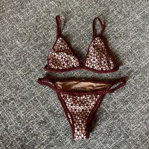 For Love & Lemons La Samba Burgundy Floral Bikini Set